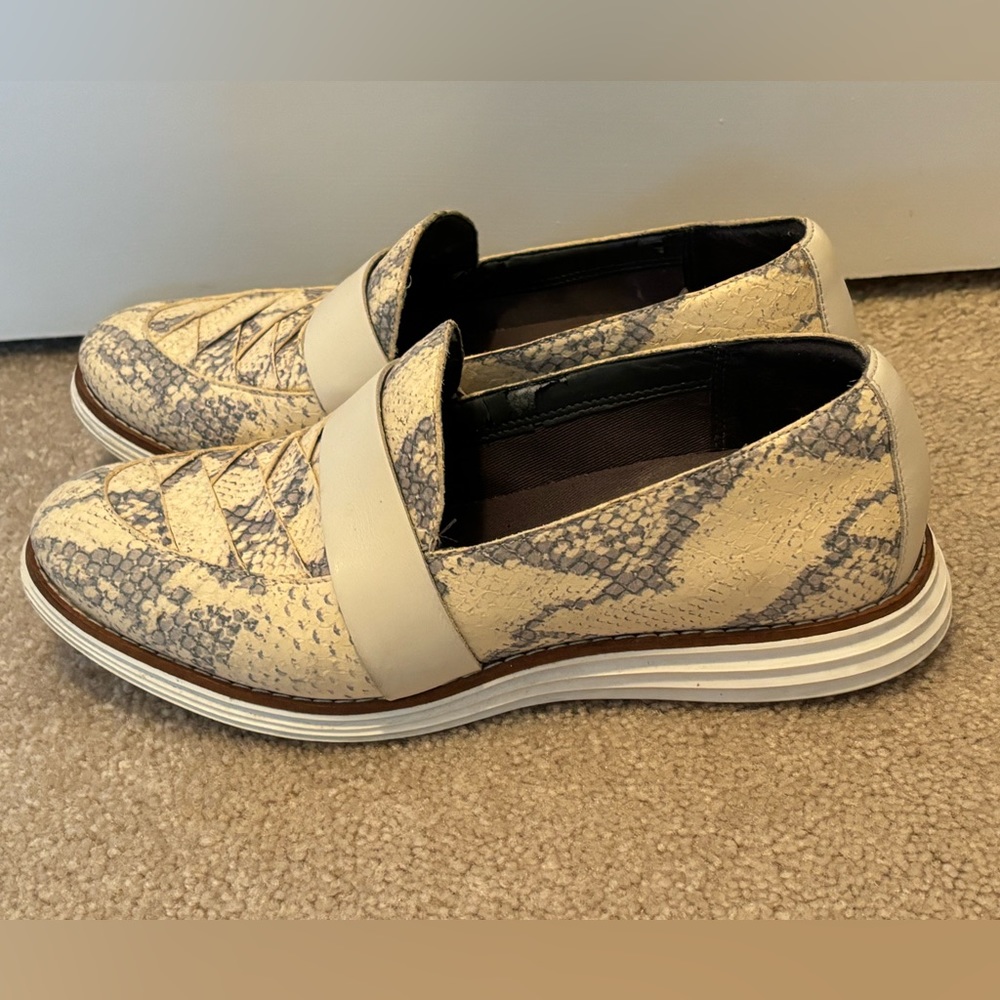 Cole Haan Cream Snake-Print Slip-On Loafers